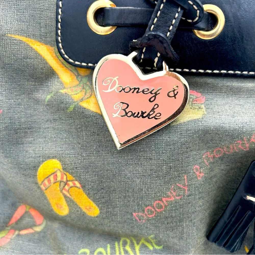 Dooney & Bourke Y2K Vintage Miami Beach Print Tassel Shoulder Satchel Bag Purse